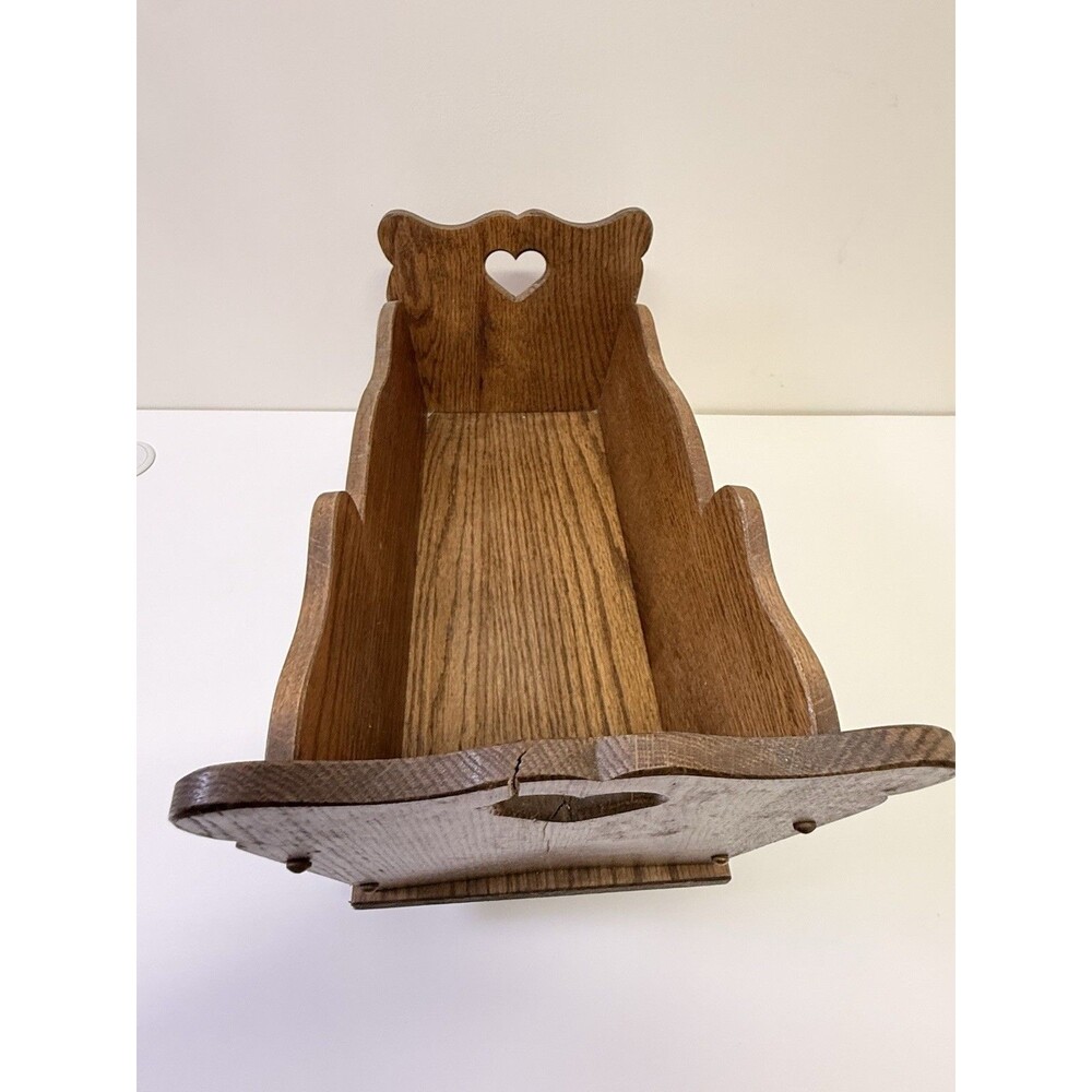 Wooden Mini Baby Cradle/Crib with Heart Cutouts, Brown Wood